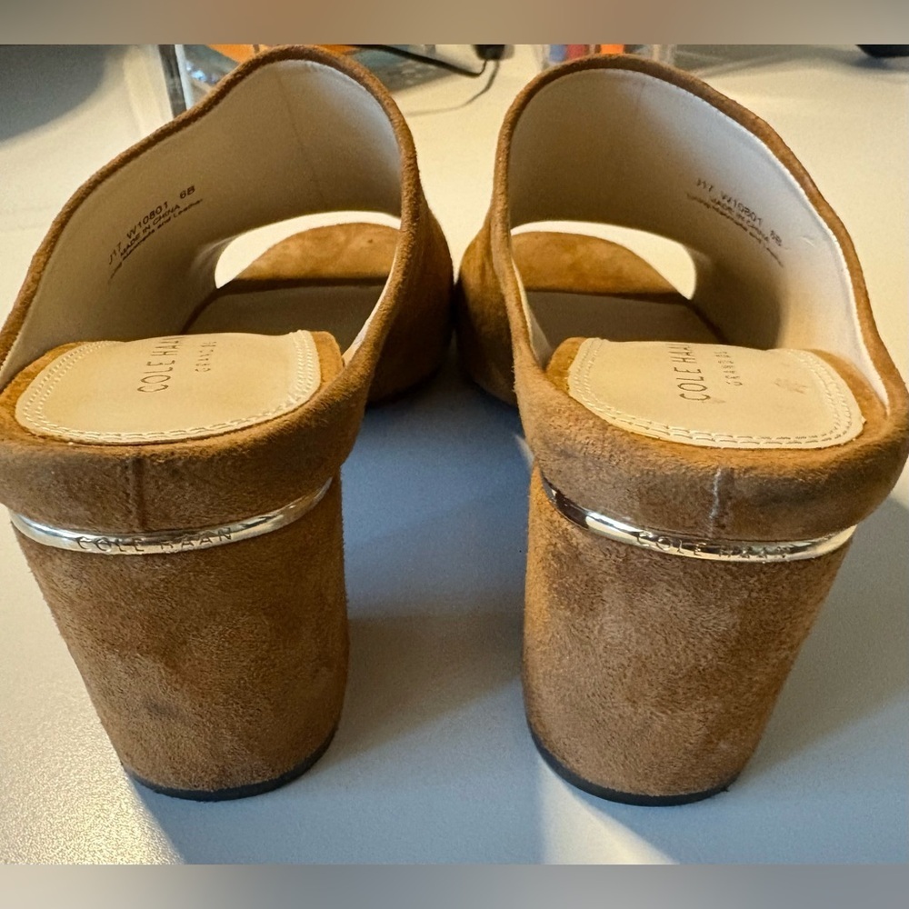 Cole Haan Laree Open Toe Block Heel Mule Sandals in Mink Suede - Picture 11 of 12